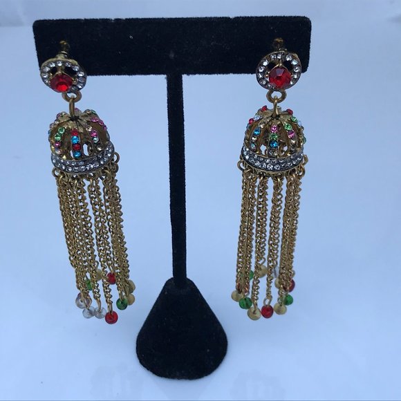 Women Earrings Gold Tone Multi Color Crystal Accen - Picture 4 of 8